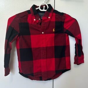 Polo Ralph Lauren Boys 4/4t button down Oxford red and black buffalo plaid shirt